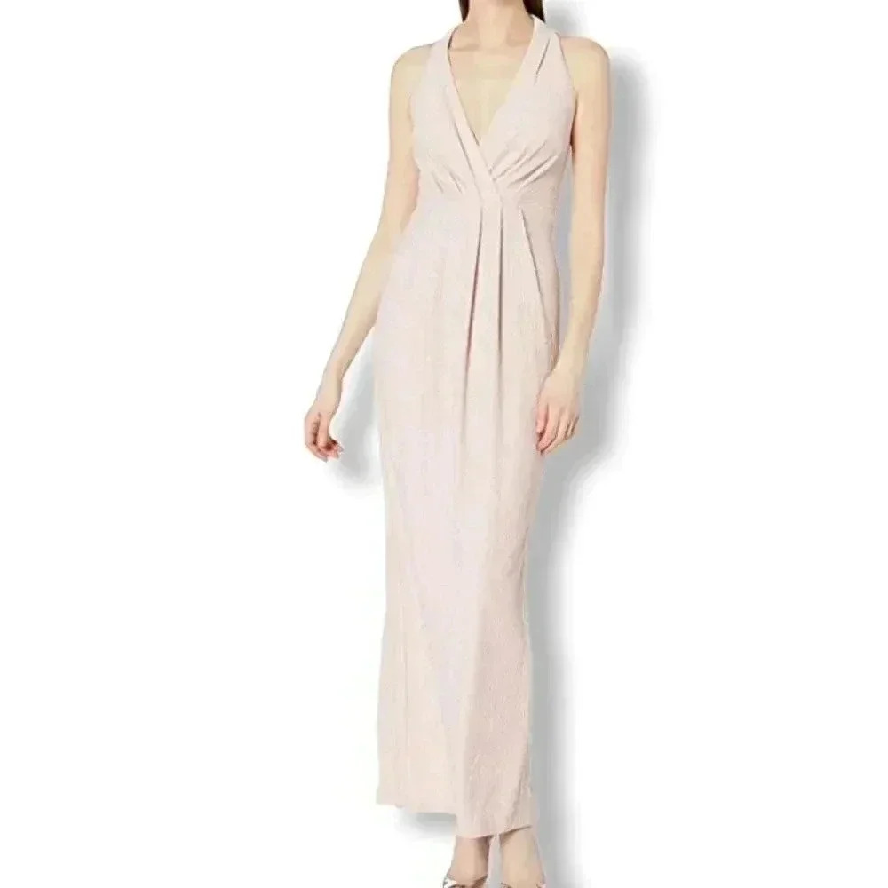 Betsy & Adam Women's Long Glitter V-Neck Dress